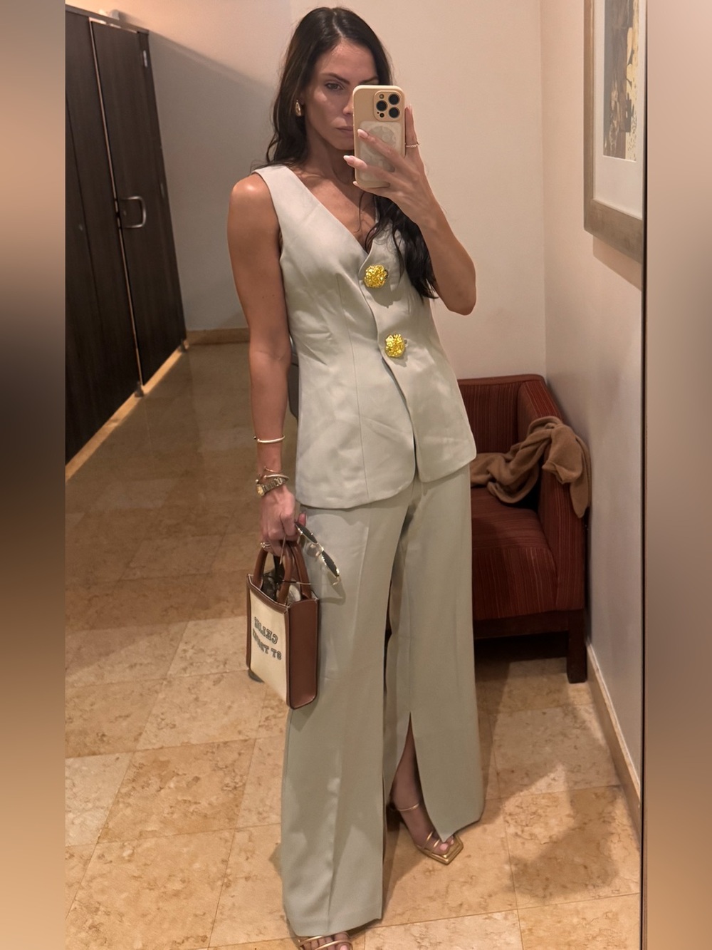 Commense Button Split Sleeveless Pants Set - Picture 2 of 8
